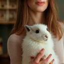 Clara avec son lapin à la boutique